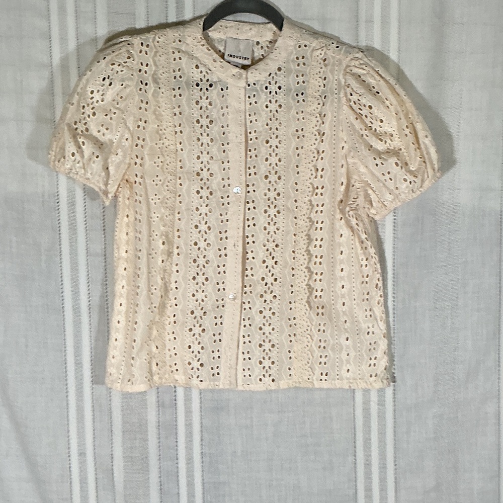 Industry Cream Eyelet Puff Sleeve Blouse Women’s Size Med Cottagecore Boho Top